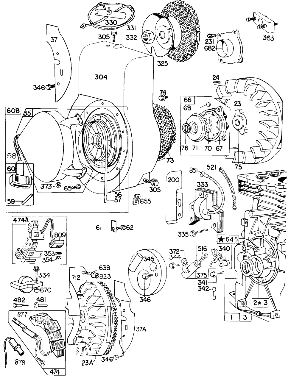 Blower Hsg,flywheel,rewind Diagram and Parts List for 130202-0075-XX  Briggs and Stratton Engine